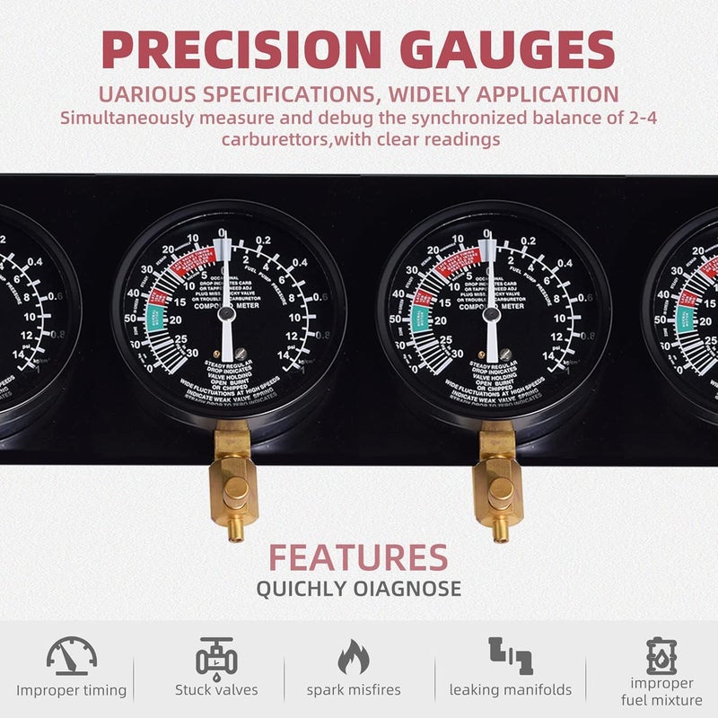 Alltooetools Universal Vacuum Carburetor Synchronization Balancer Gauge Carb Synchronizer Adjustment Tool Kit Compatible with Motorcycle BMW Honda Yamaha Kawasaki Suzuki GS KZ XS CB 550 650 750 - Image 2